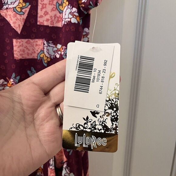 Lularoe Disney Daisy Duck Mae Dress Geometric Floral Girls Size 10 NWT - Picture 7 of 12